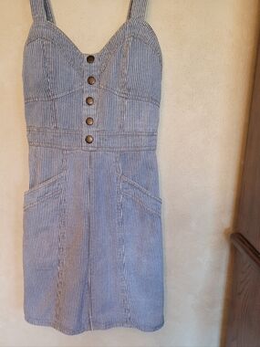 Blue and White Railroad Style Striped Smocked Sundress